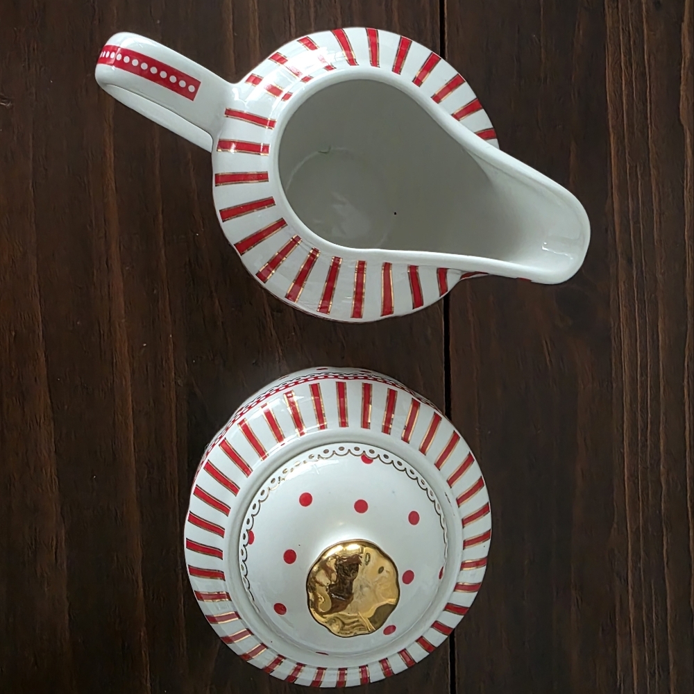 Grace Teaware Josephine Porcelain Sugar & Creamer Set - Red - Picture 4 of 6